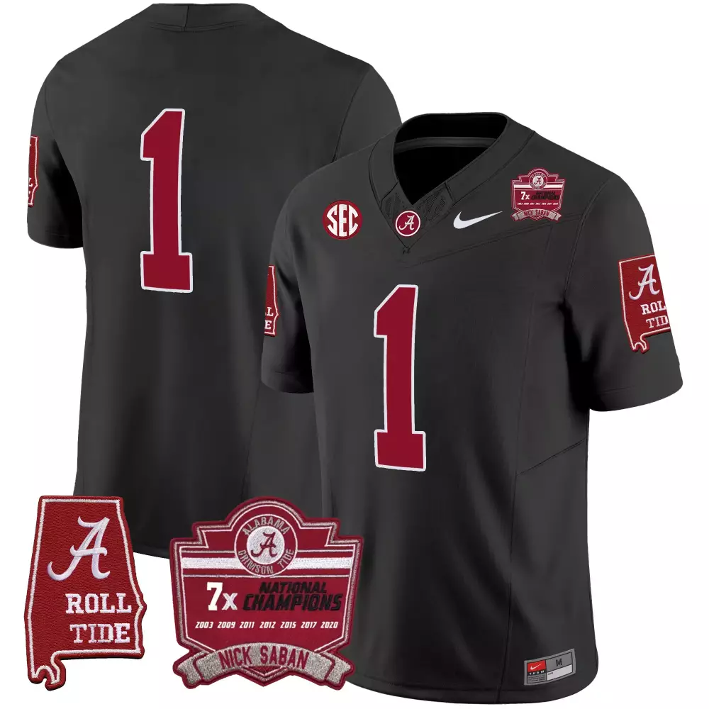 Nick Saban Alabama Crimson Tide Black Vapor Jersey | Stitched 7X Champions Patch | Replica Fan Gear | For Men, Women & Youth