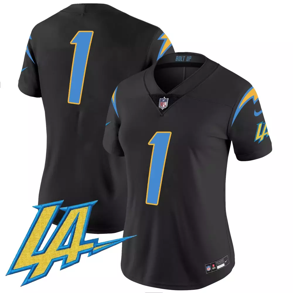 1 Team Black Los Angeles Chargers Vapor Jersey | 2023 Women's Style | Limited Edition Fan Gear | For Men, Women & Youth