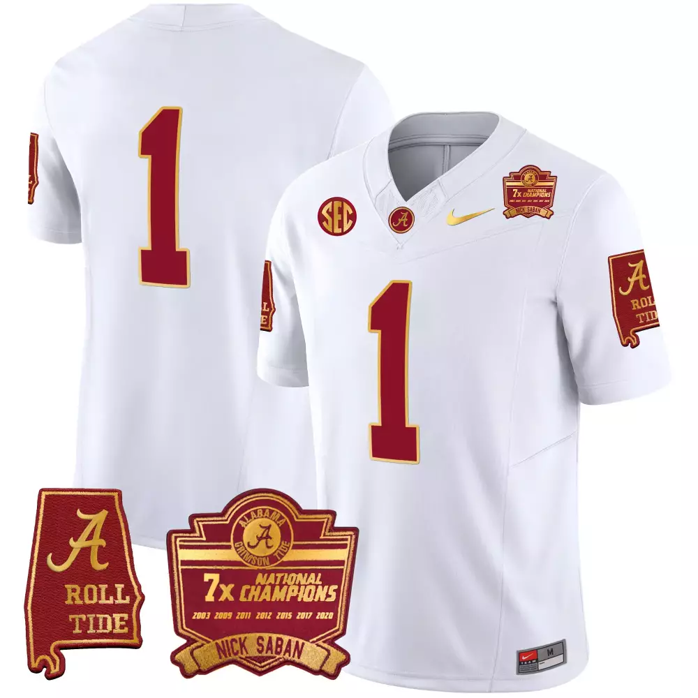 Nick Saban Alabama Crimson Tide Men's Gold Trim Jersey | 7x Champions Patch Stitched | Fan Gear for Game Day | For Men, Women & Youth