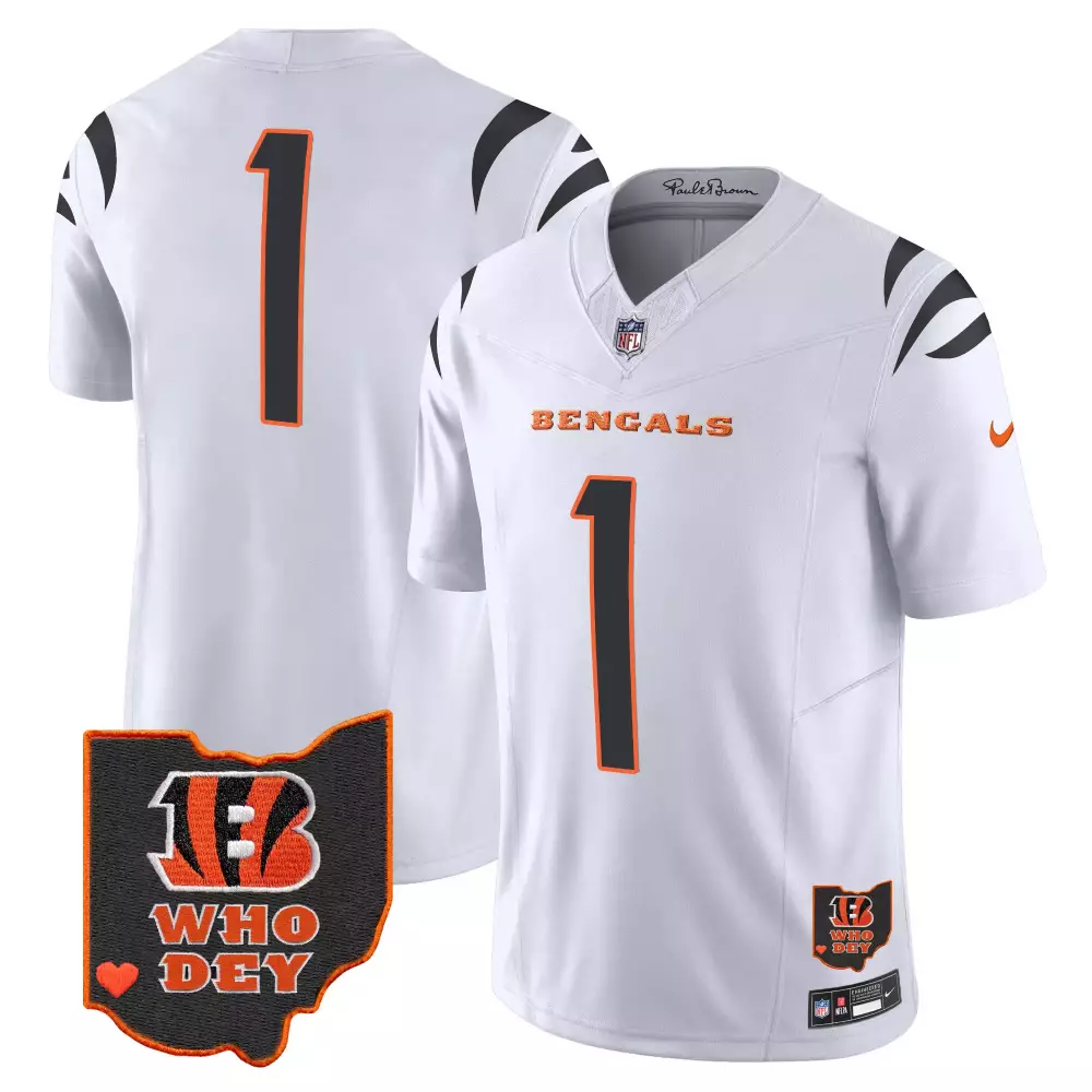Cincinnati Bengals Ohio Patch Vapor Limited Jersey V2 | Stitched White Fan Gear | For Men, Women & Youth