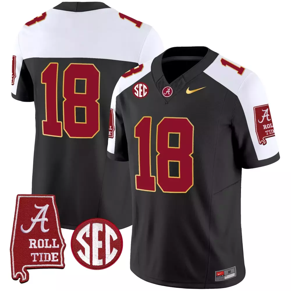 18 Champs Black Alternate Alabama Crimson Tide Gold Trim Vapor Jersey | All Stitched | Fan Gear for All | For Men, Women & Youth