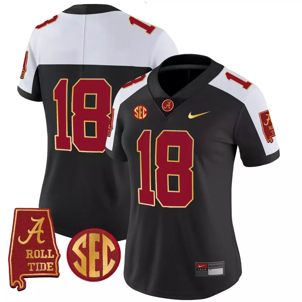 Alabama Crimson Tide 2018 Champs Black Alternate Women's Jersey V2 | Gold Trim Vapor Edition | Stitched Fan Gear for Men, Women & Youth