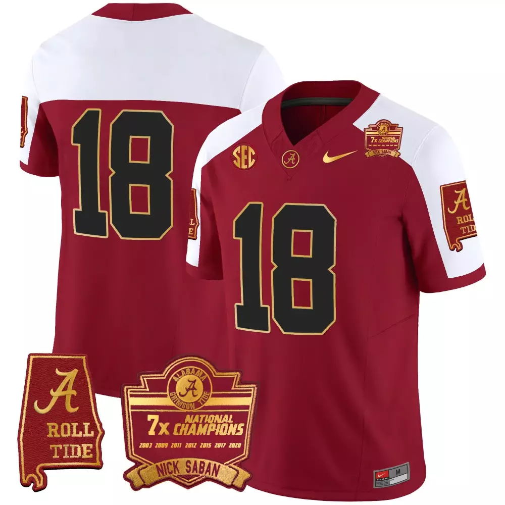 Nick Saban Alabama Crimson Tide Gold Trim Jersey | Youths 7x Champions Patch | All Stitched Fan Gear | For Men, Women & Youth