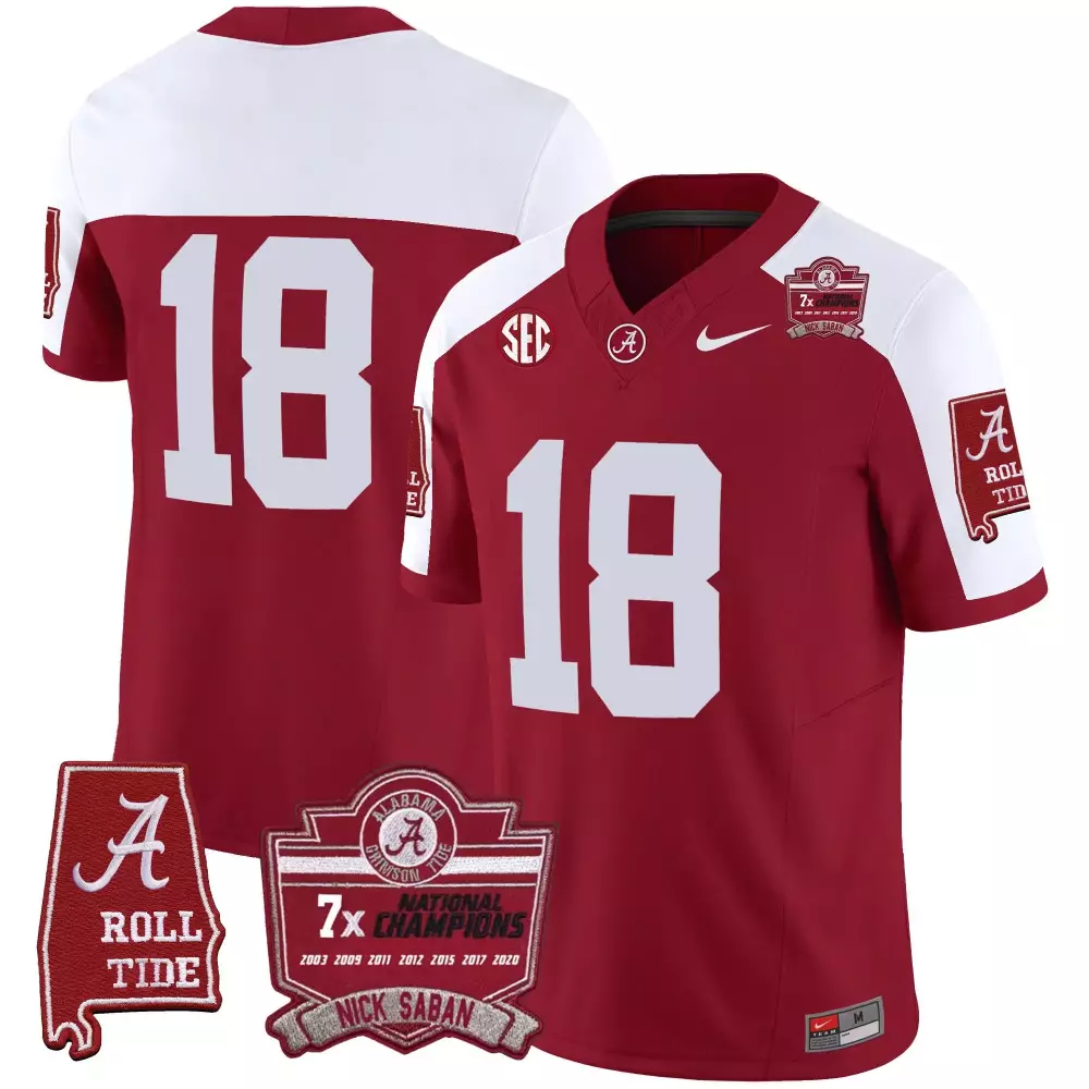 Nick Saban Alabama Crimson Tide Vapor Jersey | Youths 7x Champions Patch | All Stitched Fan Gear | For Men, Women & Youth