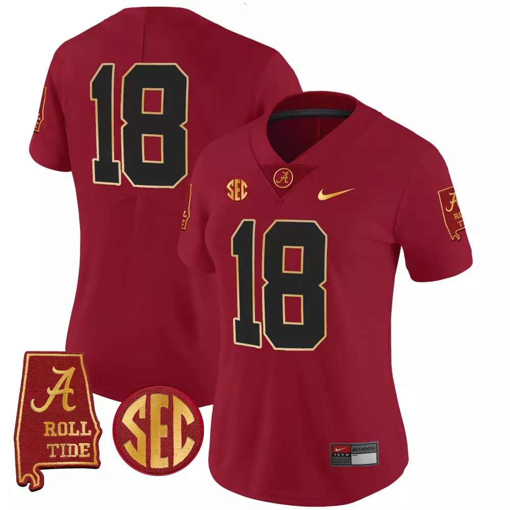 Alabama Crimson Tide 2018 Champs Gold Trim Vapor Jersey V2 | Crimson | Stitched Fan Gear | For Men, Women & Youth