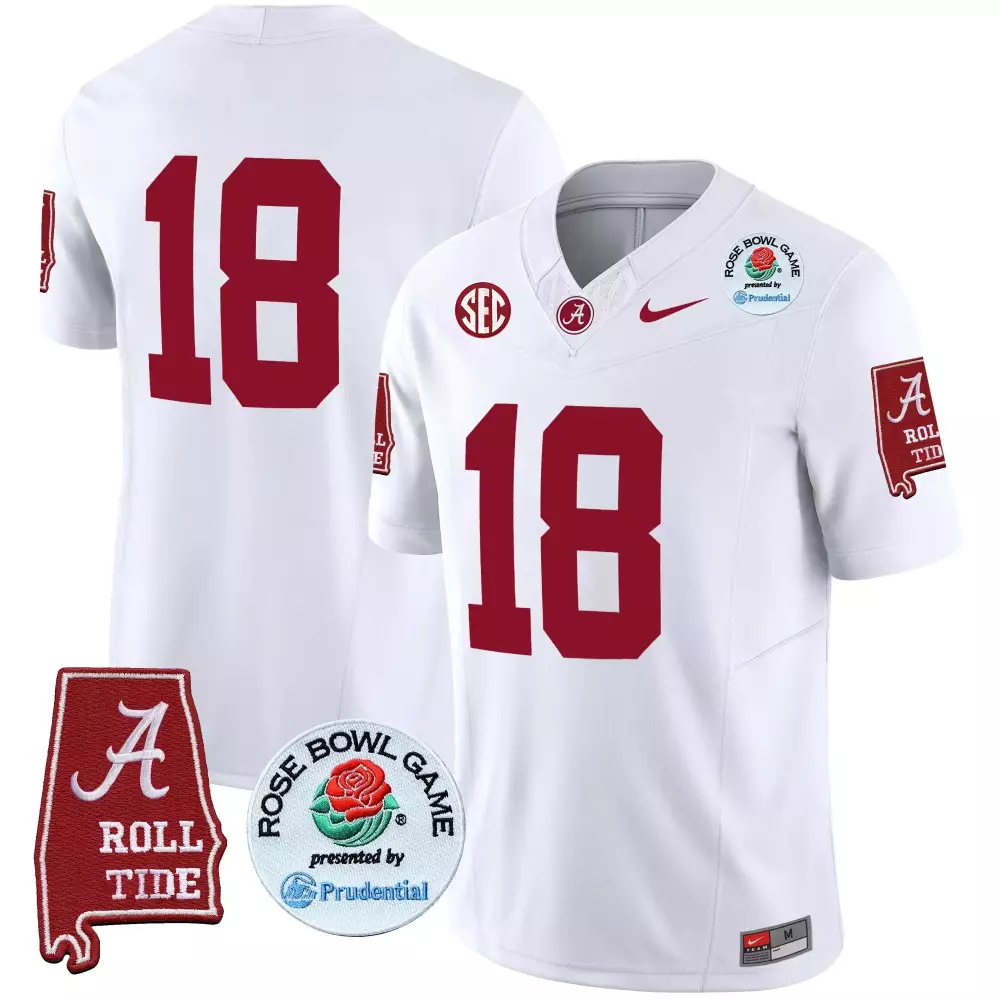 Alabama Crimson Tide 2018 Champs White Rose Bowl Patch Vapor Limited Jersey | Crimson | Stitched Fan Gear | For Men, Women & Youth