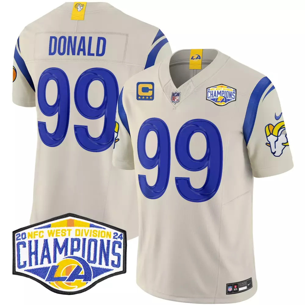Aaron Donald Bone Men's Los Angeles Rams 2024 NFC West Division Champions Vapor Limited Jersey | All Stitched | Fan Gear | For Men, Women & Youth