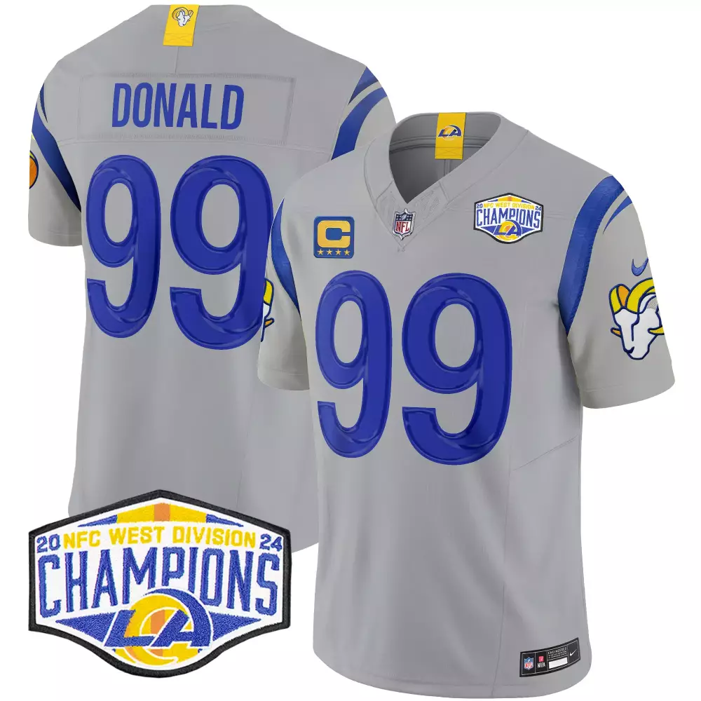 Aaron Donald Gray Men's Los Angeles Rams 2024 NFC West Division Champions Vapor Limited Jersey | All Stitched | Game Day Outfit | For Men, Women & Youth