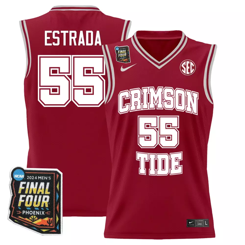 Aaron Estrada Crimson Men's Alabama Crimson Tide 2024 Final Four Patch Basketball Jersey | All Stitched | For Men, Women & Youth