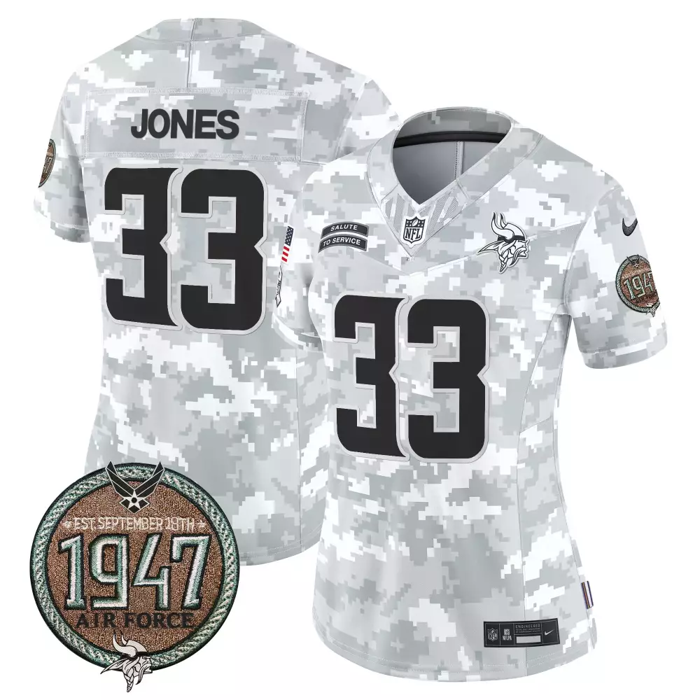 Aaron Jones Minnesota Vikings 2024 Salute to Service Jersey | Women's Air Force Edition | Limited Edition Fan Gear | For Men, Women & Youth