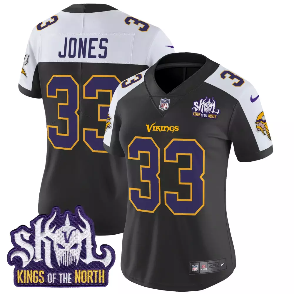 Aaron Jones Minnesota Vikings Black Alternate Jersey | Women's King of the North Patch Throwback Vapor Limited Edition | For Men, Women & Youth