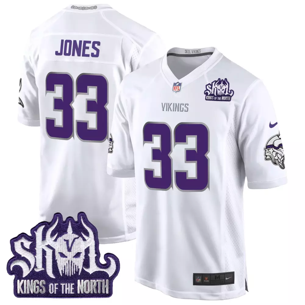 Aaron Jones Minnesota Vikings White Limited Game Jersey | 2024 Winter Warrior Skol Patch | Stitched Fan Gear | For Men, Women & Youth