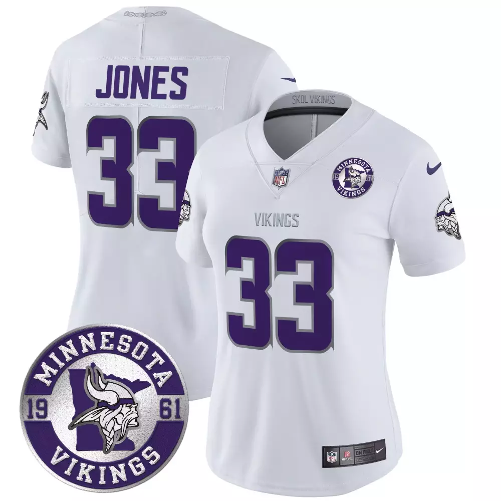 Aaron Jones Minnesota Vikings Winter Warrior Vapor Limited Jersey V2 | White Stitched with Est 1961 Patch | For Women | Fan Gear