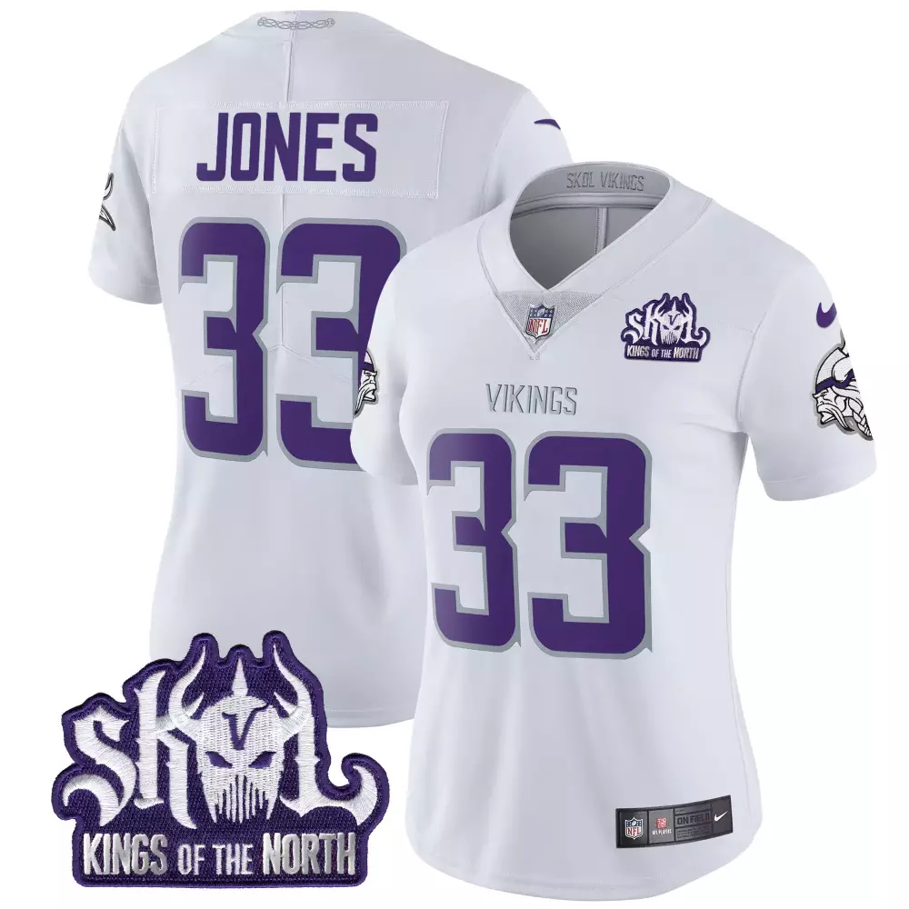 Aaron Jones Minnesota Vikings Kings of the North Patch Vapor Limited Jersey | Winter Warrior | White Stitched | For Women | Fan Gear