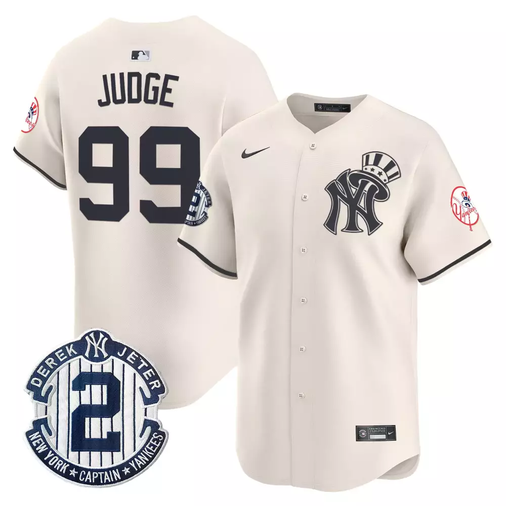 Aaron Judge Cream Yankees Derek Jeter Patch Vapor Premier Limited Jersey V2 | All Stitched | Gift Idea for Men, Women & Youth