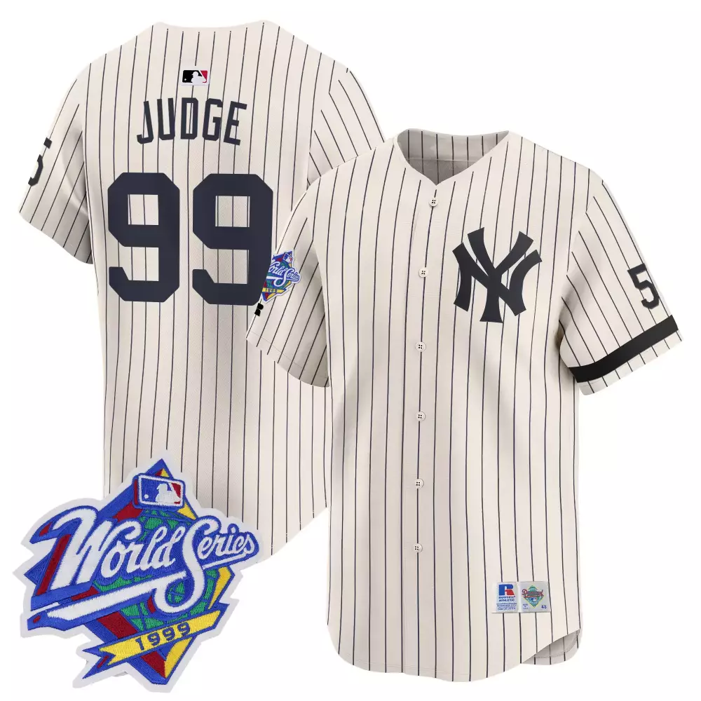 Aaron Judge Cream Pinstripe Yankees 1999 Throwback Joe Dimaggio Patch Vapor Premier Limited Jersey | All Stitched | Game Day Outfit for Men, Women & Youth