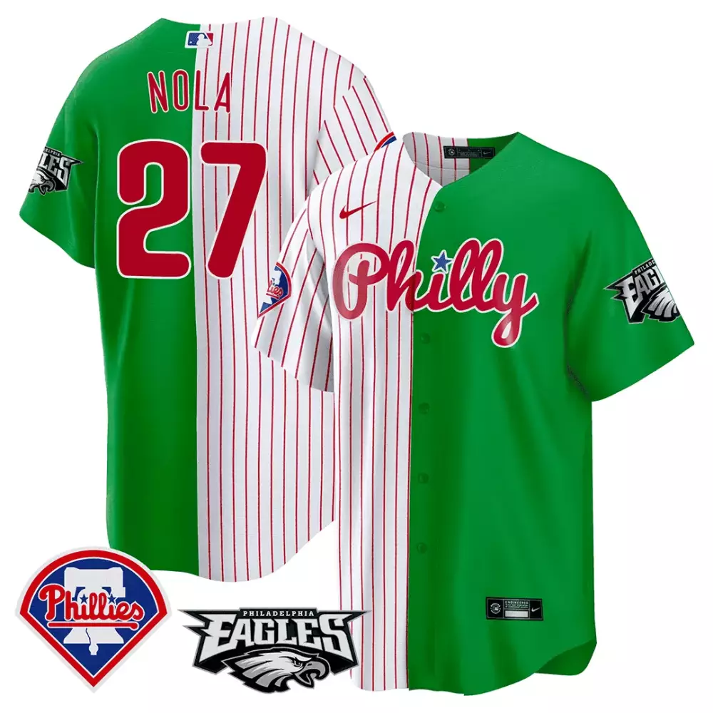 Customizable Phillies Philadelphia Eagles  City Connect Aaron Nola Stripes Split Cool Base All Stitched Baseball Jersey – Green 2023