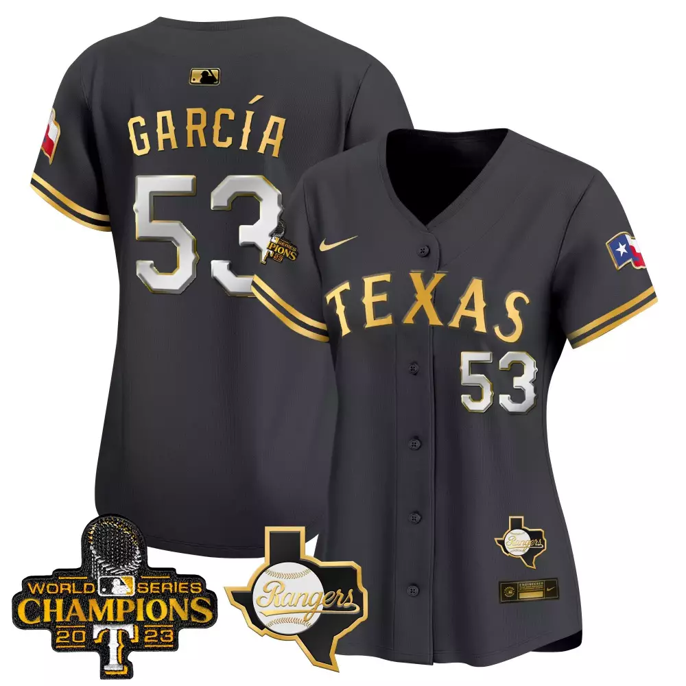 Adolis Garcia 2023 Black Gold Women's Texas Rangers World Series Champions Vapor Premier Jersey | Limited Edition Fan Gear | For Men, Women & Youth