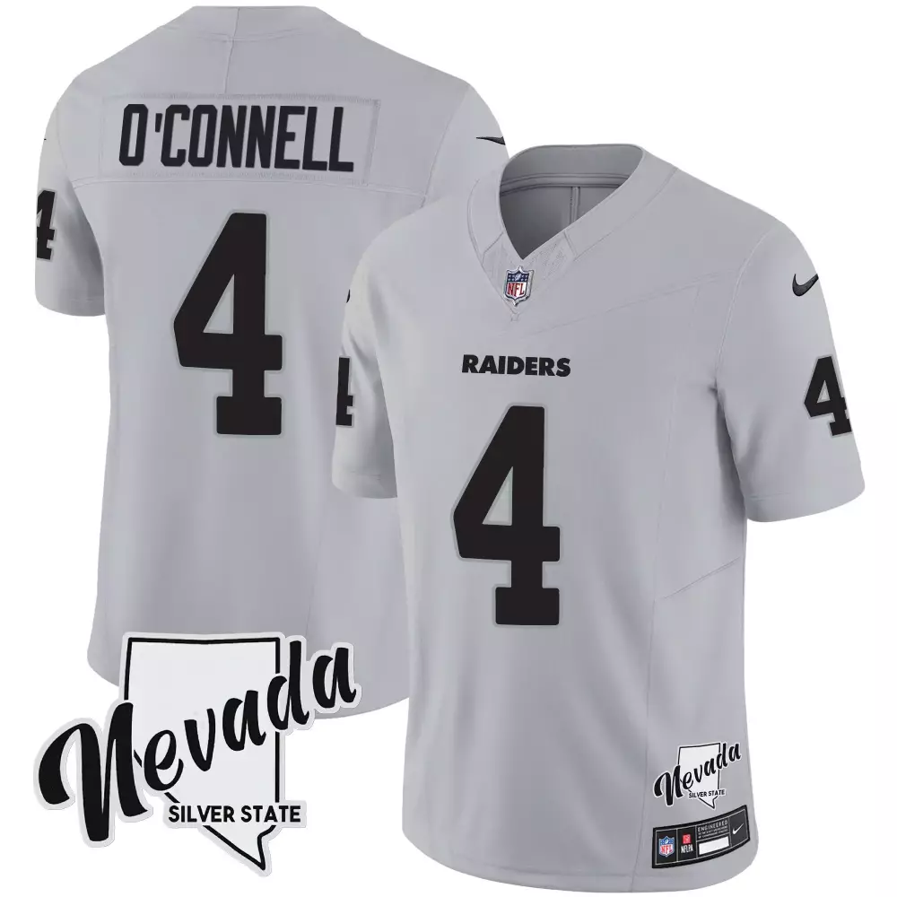 O'Connell Gray Men's Las Vegas Raiders Nevada Silver State Patch Vapor Jersey | All Stitched | Game Day Outfit | For Men, Women & Youth