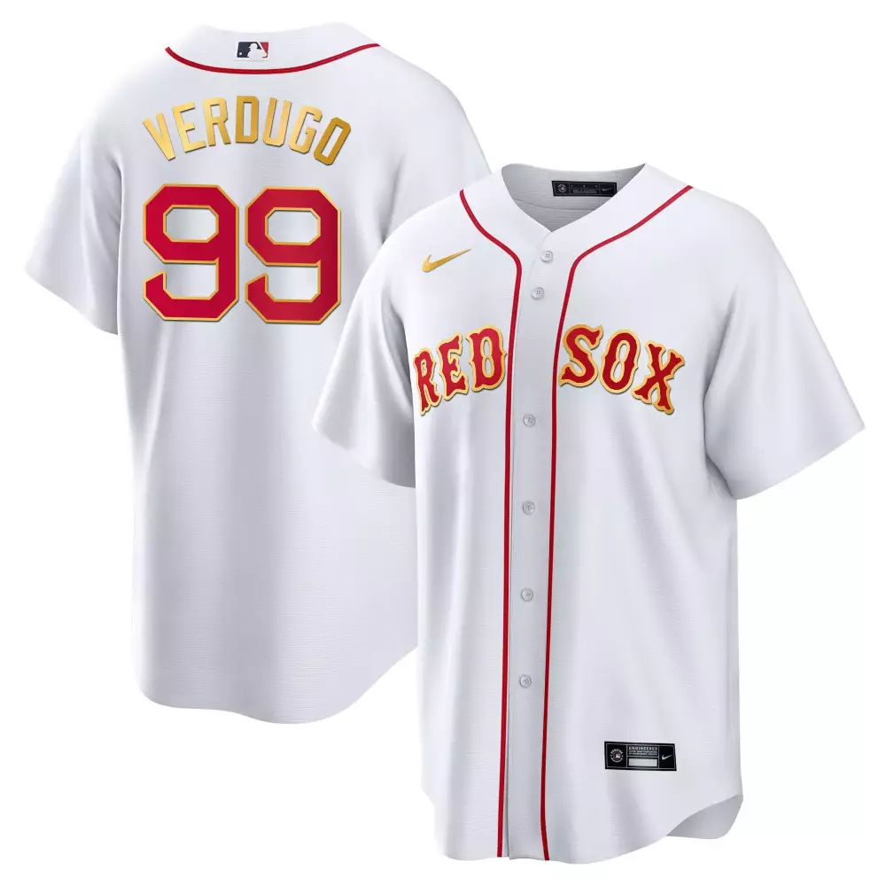 Alex Verdugo Boston Red Sox Gold Trim Jersey | Cool White Stitched | For Men, Women & Youth