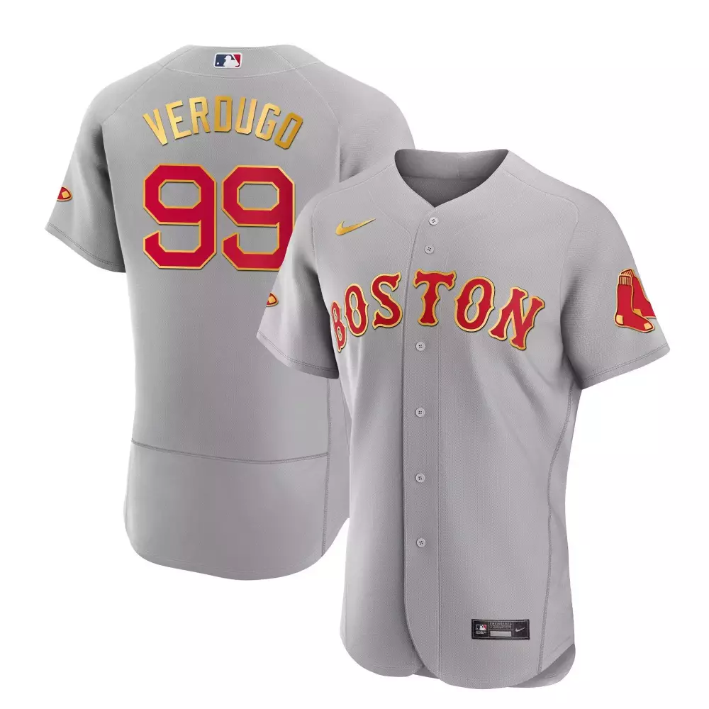 Verdugo Boston Red Sox Gray Gold Trim Jersey | Stitched Fan Gear | For Men, Women & Youth