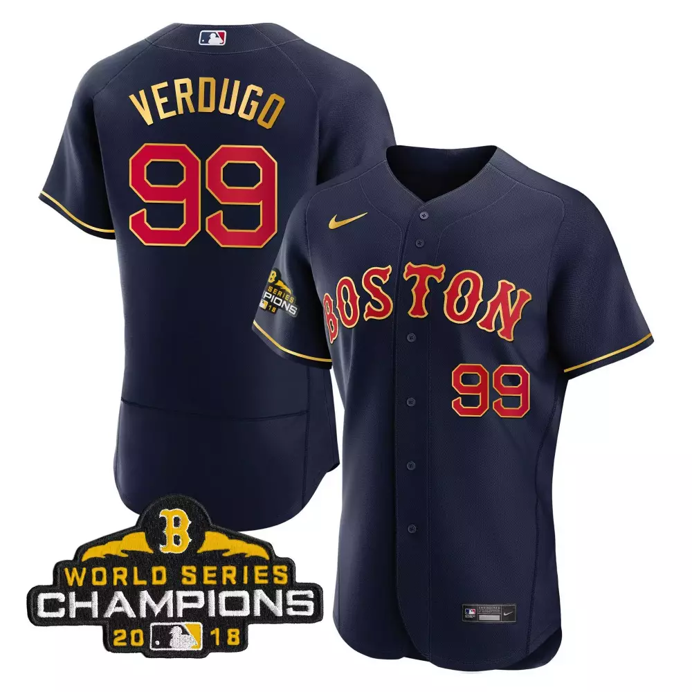 Verdugo Boston Red Sox 2018 World Series Champion Navy Gold Jersey | Stitched Fan Gear | For Men, Women & Youth