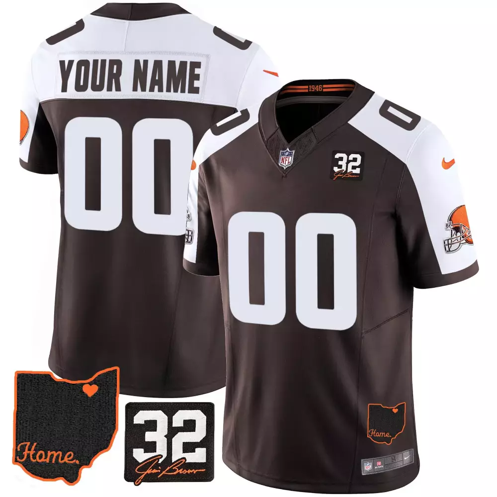 Alternate Men’s Cleveland Browns 32 Jim Brown Memorial Home Patch Jersey V3 | Stitched Custom | Fan Gear for Men, Women & You