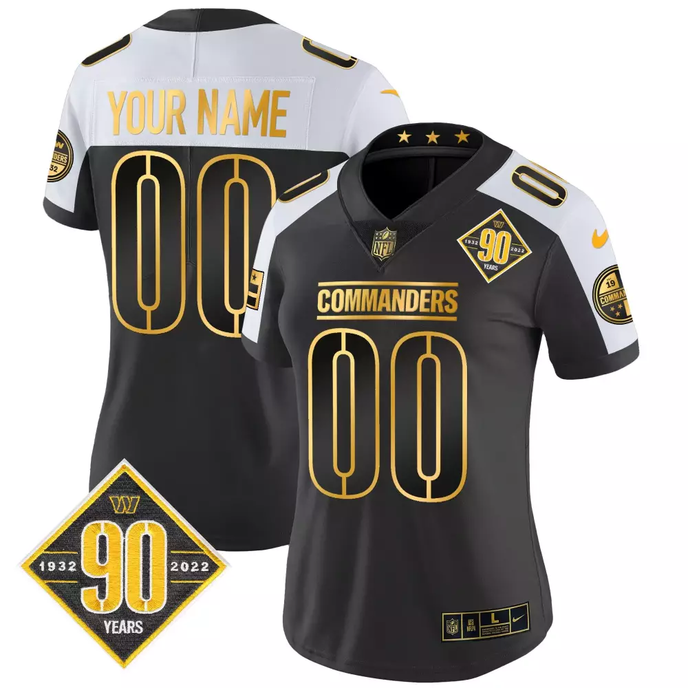 Washington Commanders Women's 90th Anniversary Gold Vapor Custom Jersey | Stitched Style | Fan Gear for Game Day | For Women, Men & Youth