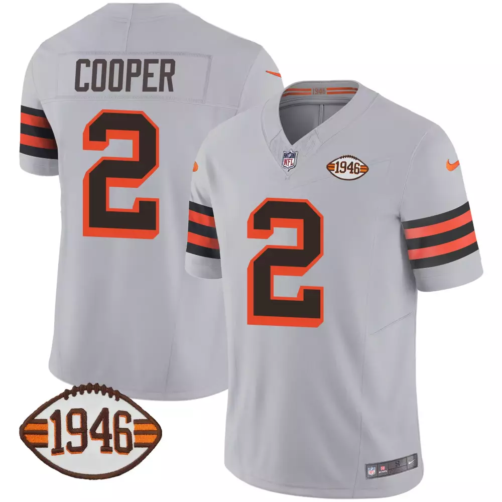Amari Cooper Cleveland Browns 1946 75th Anniversary Patch Jersey | Stitched Gray | Limited Edition Fan Gear | For Men, Women & Youth