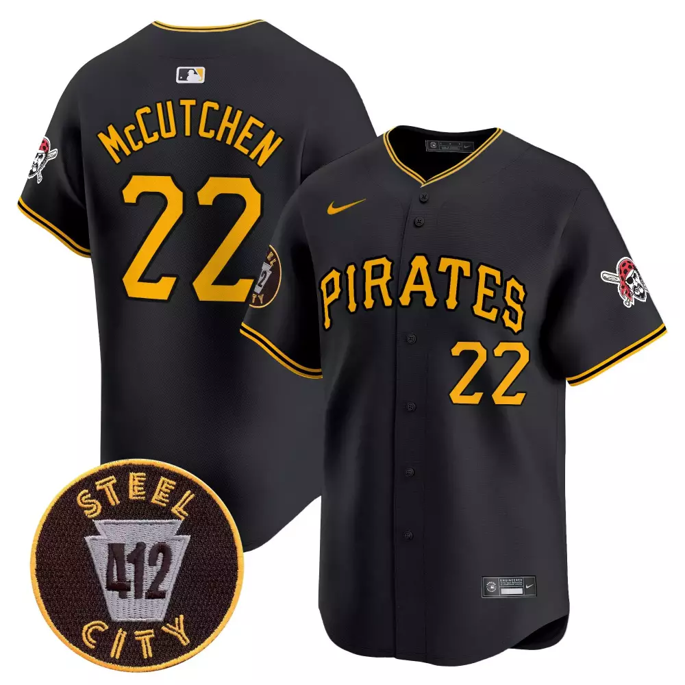 Andrew McCutchen Black Men's Pittsburgh Pirates 412 Patch Vapor Premier Jersey V3 | Limited Edition Stitched Fan Gear | For Men, Women & Youth