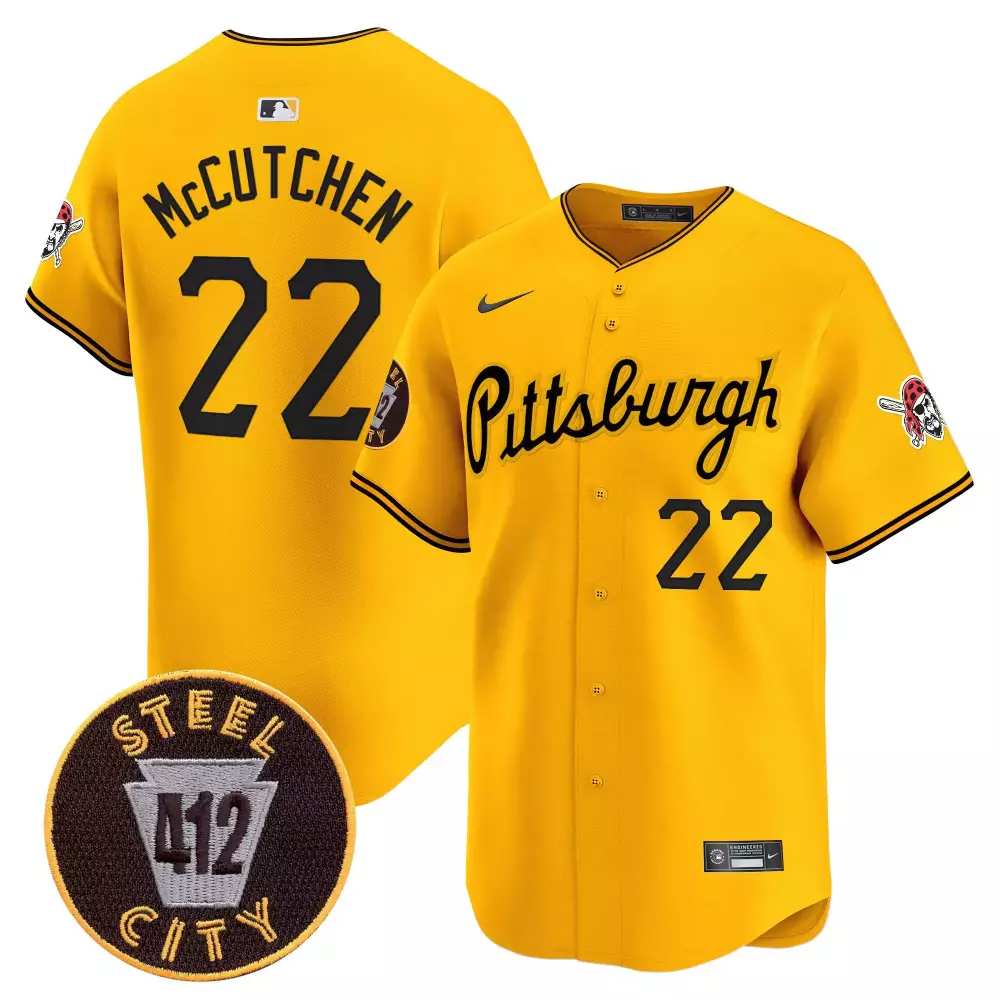 Andrew McCutchen Gold Pittsburgh Pirates 412 Patch Vapor Premier Limited Jersey V4 | All Stitched | Fan Gear for Men, Women & Youth