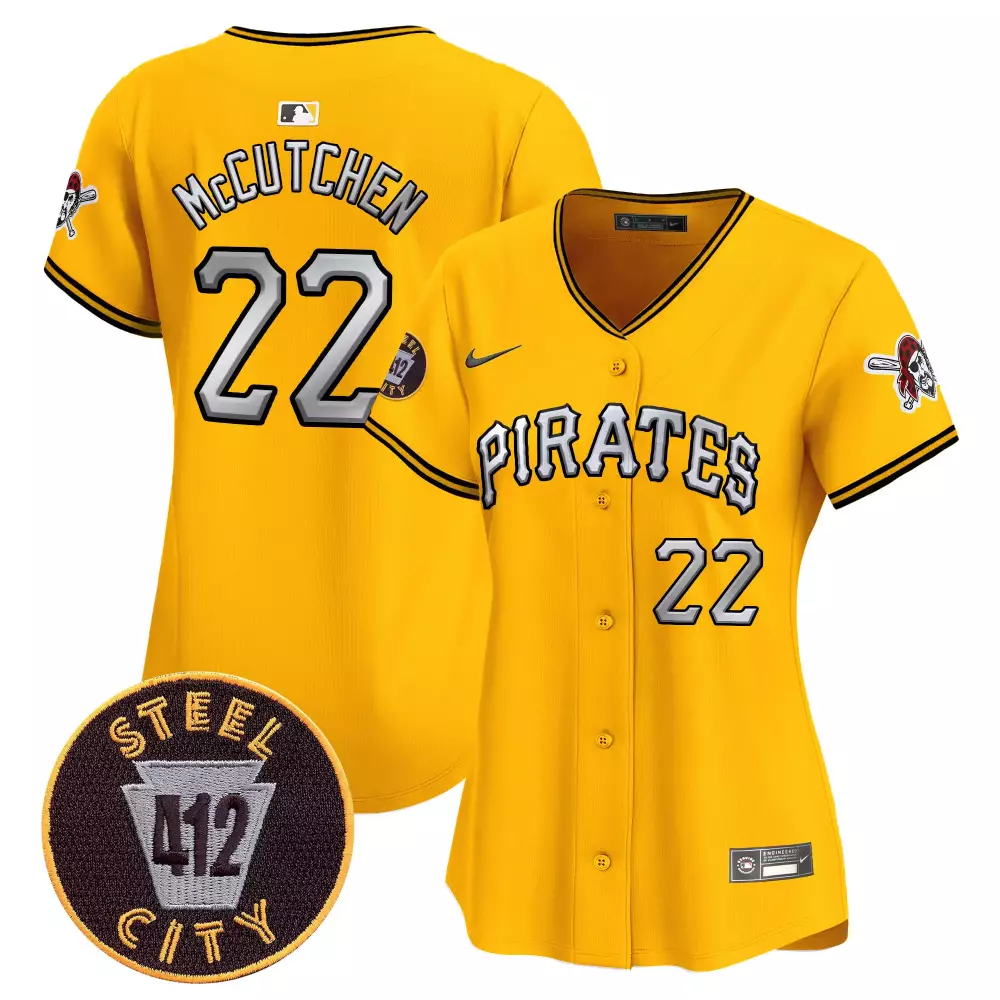 Andrew McCutchen Gold Women's Pittsburgh Pirates 412 Patch Vapor Premier Limited Jersey V6 | All Stitched | Fan Gear for Men, Women & Youth