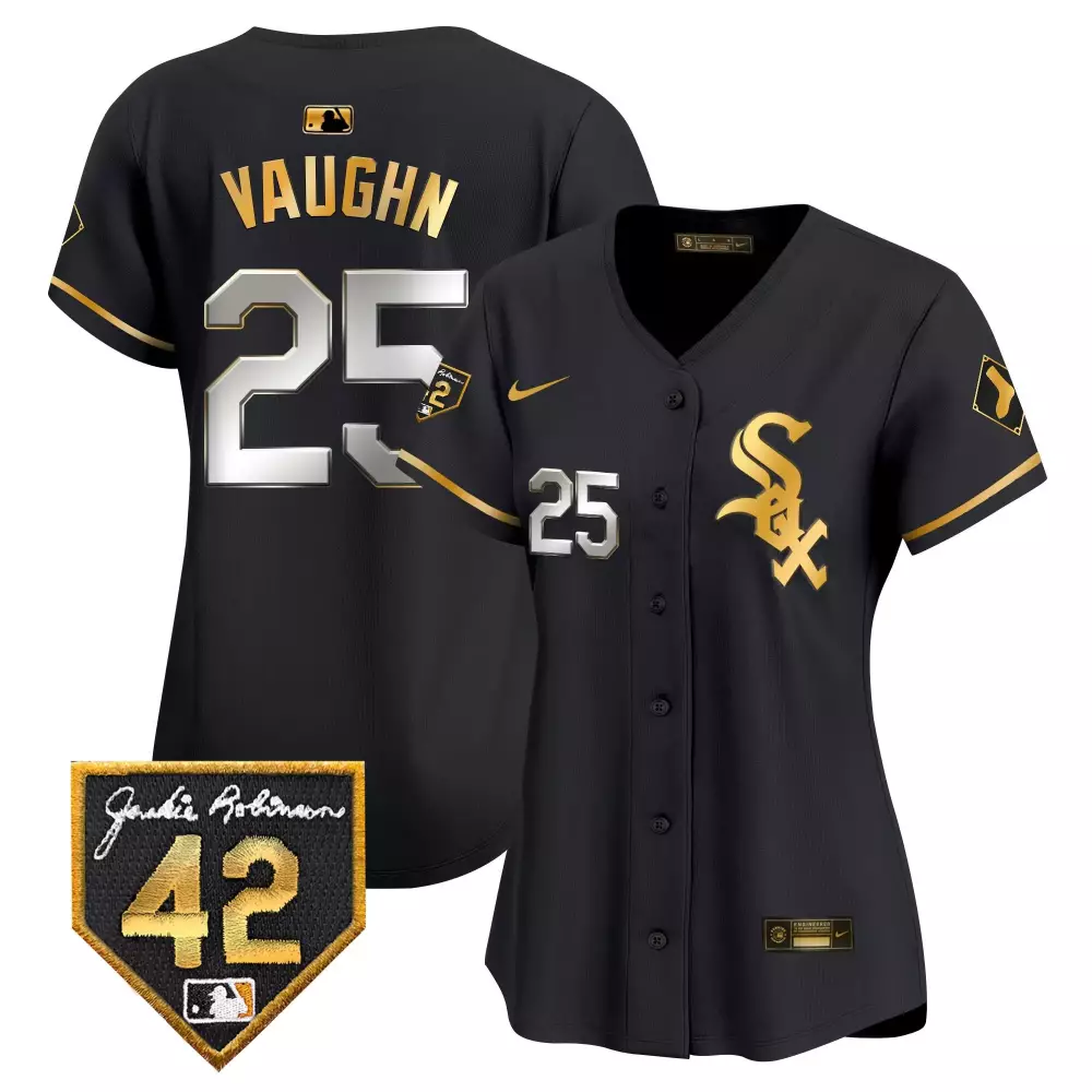 Andrew Vaughn 2024 Jackie Robinson Patch Jersey | Black Gold Women's Premier Limited Edition | For Women