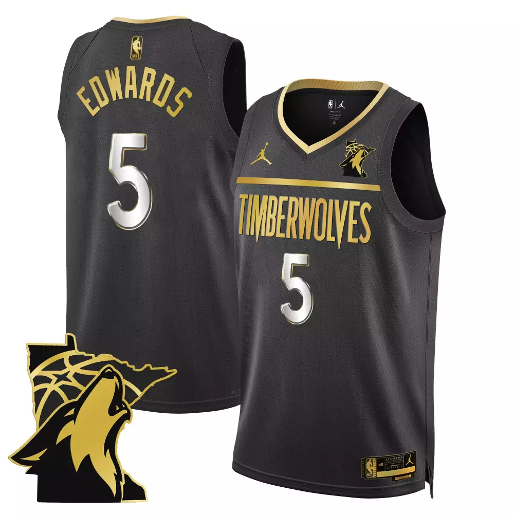 Anthony Edwards Black Gold Men's Minnesota Timberwolves Swingman Jersey | Minnesota Patch | All Stitched | For Men, Women & Youth