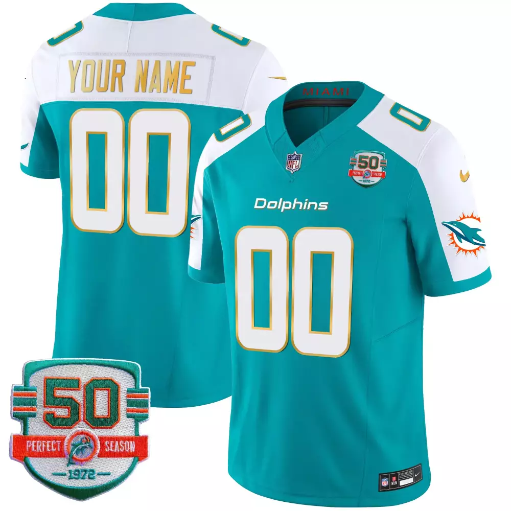 Miami Dolphins Aqua Alternate Men Gold Trim Vapor Limited Custom Jersey | All Stitched | Stylish Fan Gear for Game Day | For Men, Women & Youth