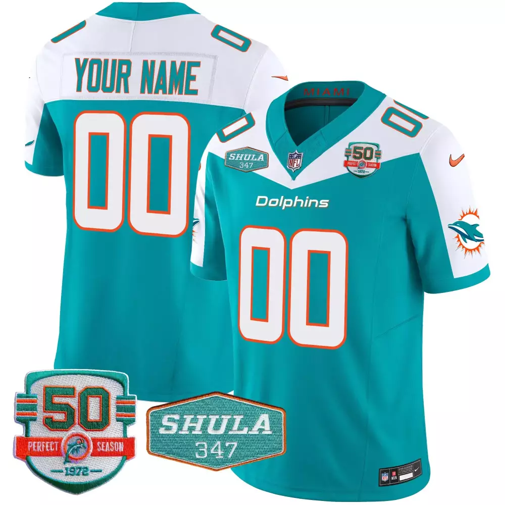 Miami Dolphins Aqua Alternate Men Shula 347 Patch Vapor Limited Custom Jersey V2 | All Stitched | Fan Gear for Game Day | For Men, Women & Youth