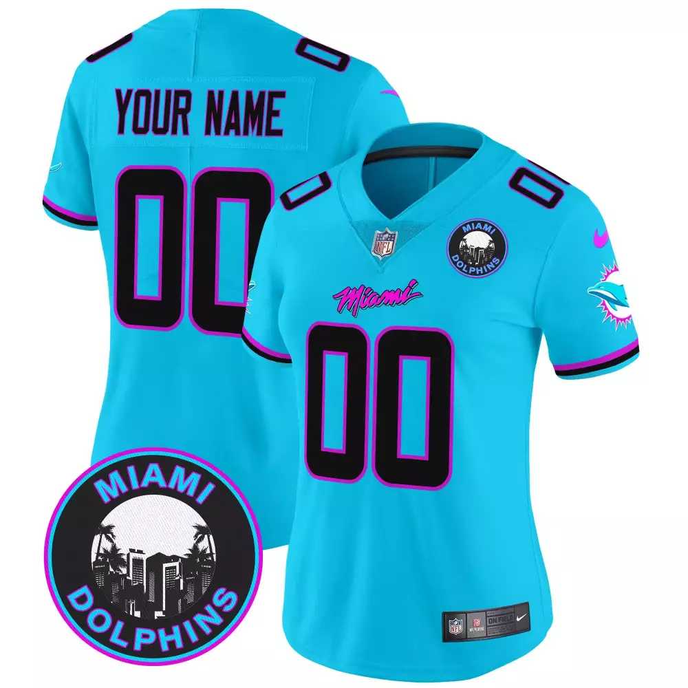 Women's Aqua Miami Dolphins Miami Vice Vapor Limited Custom Jersey V3 | Trendy Fan Gear for Game Day | For Women