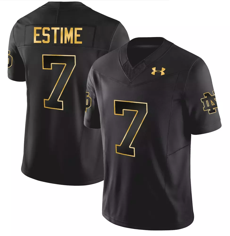 Audric Estime Men's Gold Vapor Limited Jersey | Notre Dame Fighting Irish 2025 Black Gold Stitched Fan Gear | For Men, Women & Youth