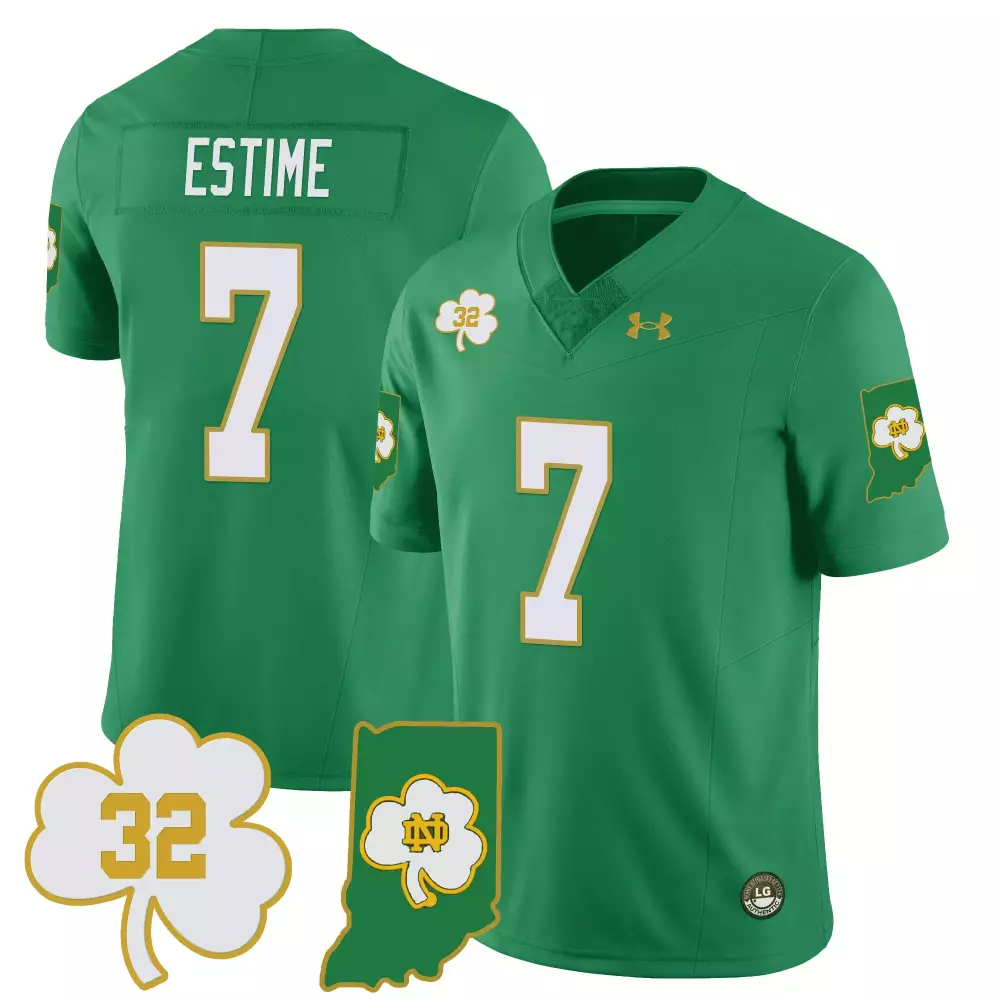 Audric Estime Green Men's Notre Dame Fighting Irish Vapor Limited Jersey | Indiana Map | All Stitched | Fan Gear for Men, Women & Youth