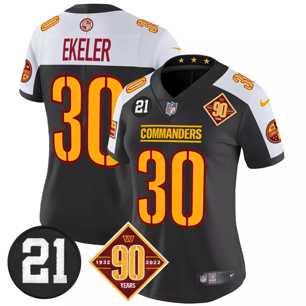 Austin Ekeler Black Alternate Women's Washington Commanders 90th Sean Taylor Patch Vapor Limited Jersey | Stitched | For Men, Women & Youth