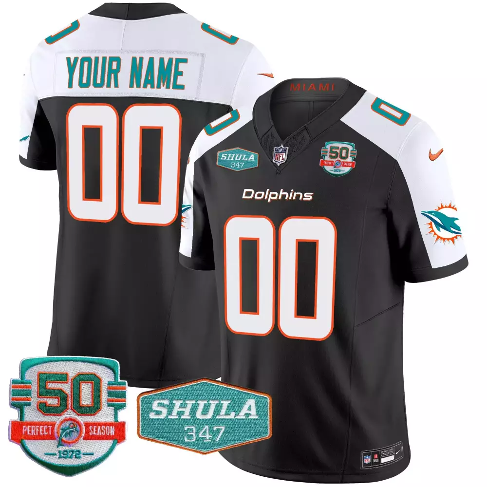 Shula 347 Patch Miami Dolphins Black Alternate Jersey | Vapor Custom Gear | For Men, Women & Youth