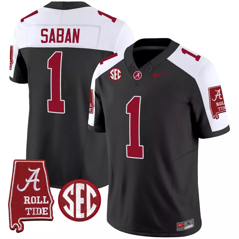 Nick Saban Alabama Crimson Tide Black Alternate Vapor Limited Jersey | Stitched Alabama Map | Game Day Outfit for Men, Women & Youth