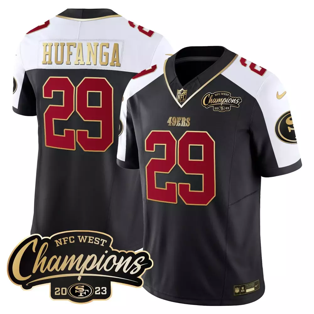 Talanoa Hufanga San Francisco 49ers 2023 Black Alternate Jersey | NFC West Champions Patch | Vapor Stitched Fan Gear | For Men, Women & Youth