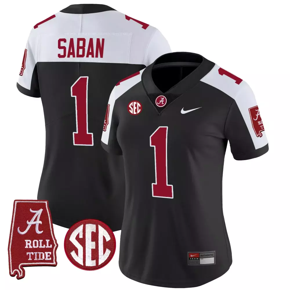 Nick Saban Alabama Crimson Tide Black Alternate Women's Vapor Limited Jersey | Stitched Alabama Map | Game Day Outfit for Women & Youth