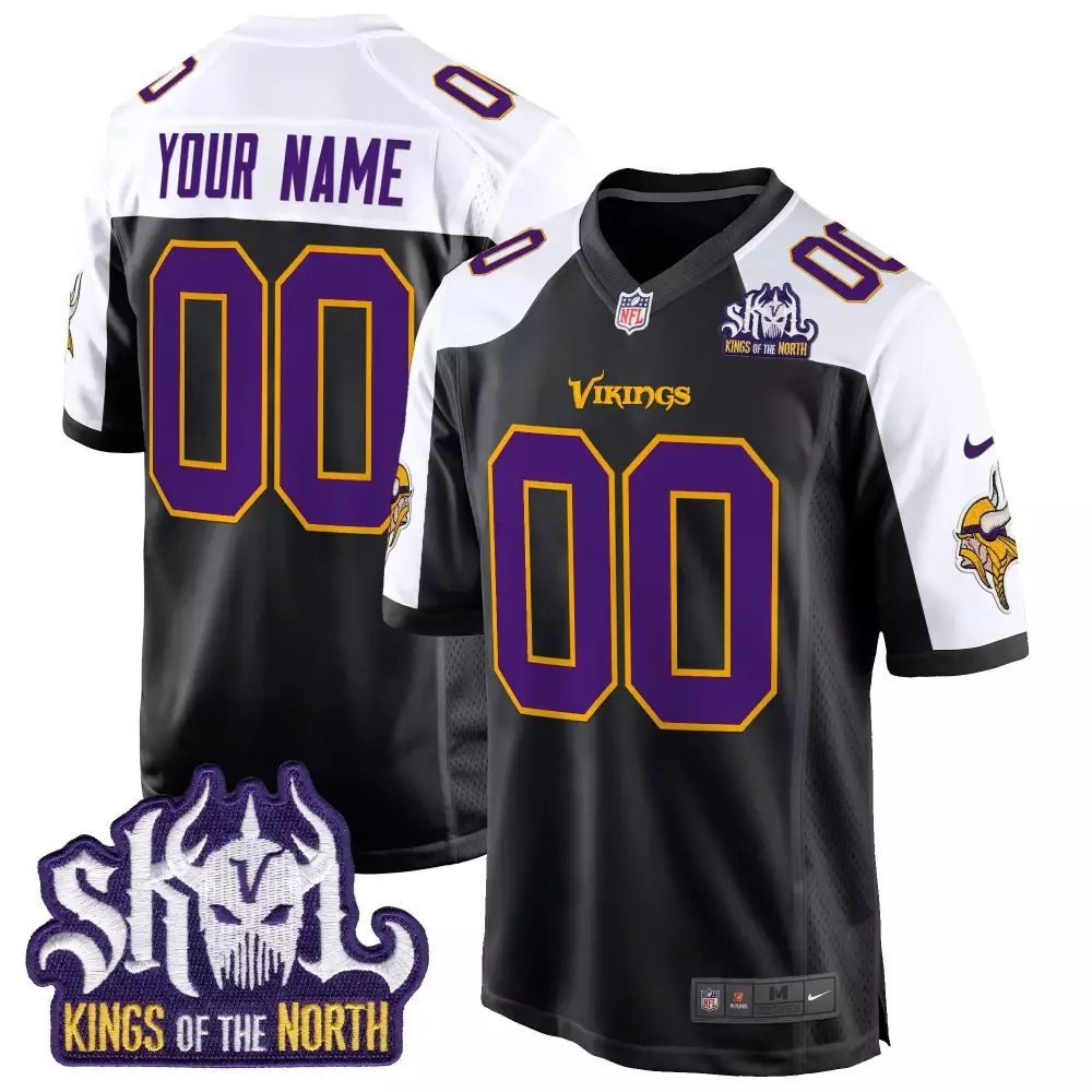 Minnesota Vikings Black Alternate Youth Custom Jersey | Kings of the North Patch | Throwback Game | All Stitched | Fan Gear for Youth