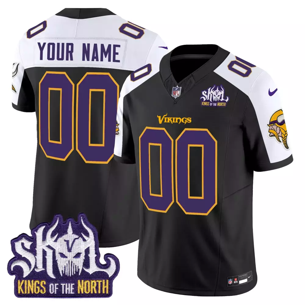 Minnesota Vikings Black Alternate Youth Custom Jersey V2 | Kings of the North Patch | Throwback Vapor Limited | All Stitched | Fan Gear for Youth