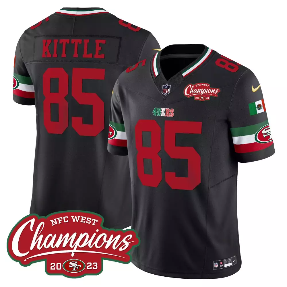 George Kittle 49ers Black Jersey | Mexico 2023 NFC West Champions Patch | Vapor Edition Fan Gear | For Men, Women & Youth