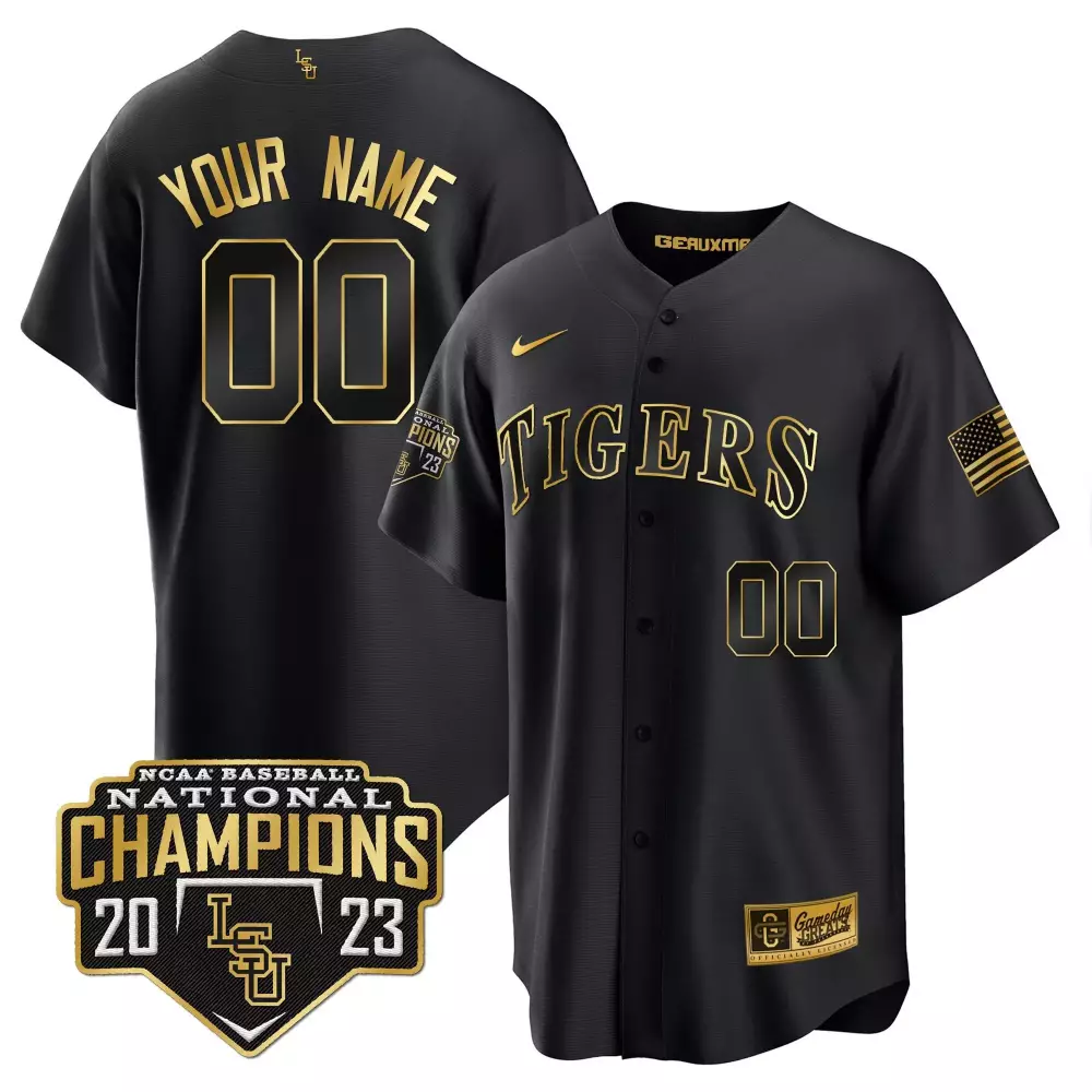 Black Gold Men's LSU Tigers 2023 National Champions Gold Cool Custom Jersey V5 | All Stitched | Fan Gear for Men, Women & Youth