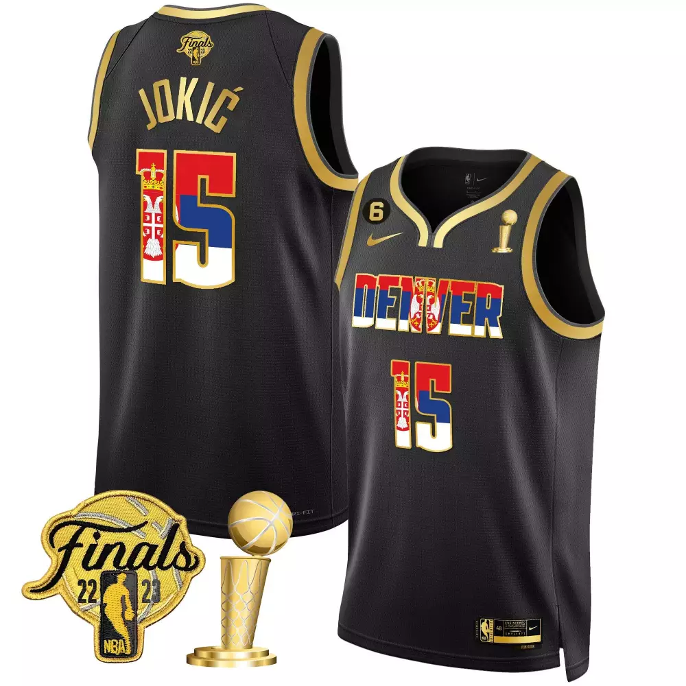 Nikola Jokic Serbia Flag Finals Champions Jersey | Black Gold Stitched Style | Limited Edition Fan Gear | For Men, Women & Youth