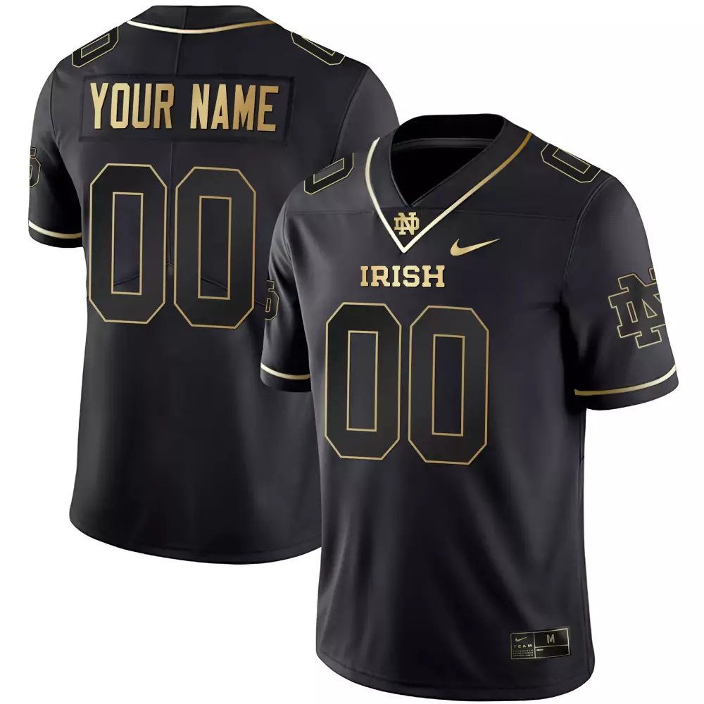 Custom Name & Number Jersey | Notre Dame Fighting Irish Black Gold Stitched Fan Gear for Men | For Men, Women & Youth